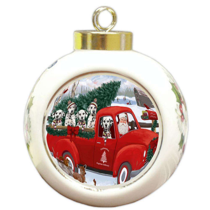 Christmas Santa Express Delivery Dalmatians Dog Family Round Ball Christmas Ornament RBPOR55161