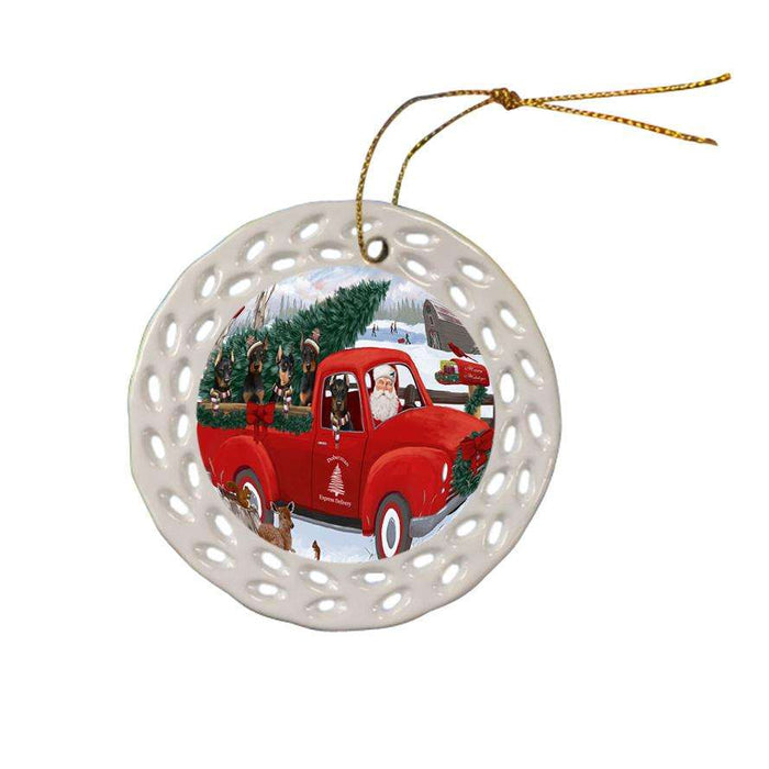Christmas Santa Express Delivery Doberman Pinschers Dog Family Ceramic Doily Ornament DPOR55162