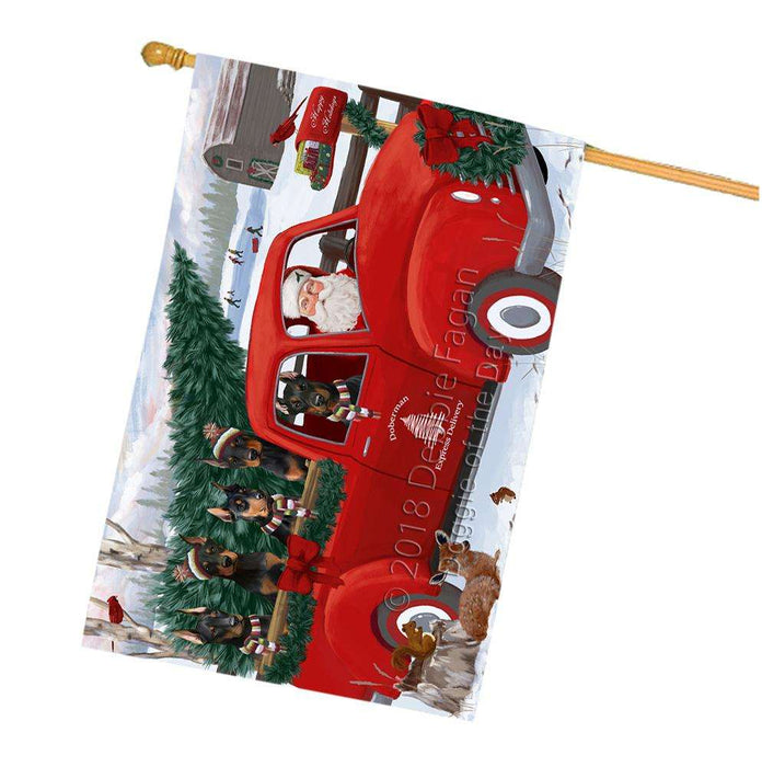 Christmas Santa Express Delivery Doberman Pinschers Dog Family House Flag FLG55235