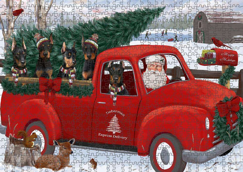 Christmas Santa Express Delivery Doberman Pinschers Dog Family Puzzle with Photo Tin PUZL87304