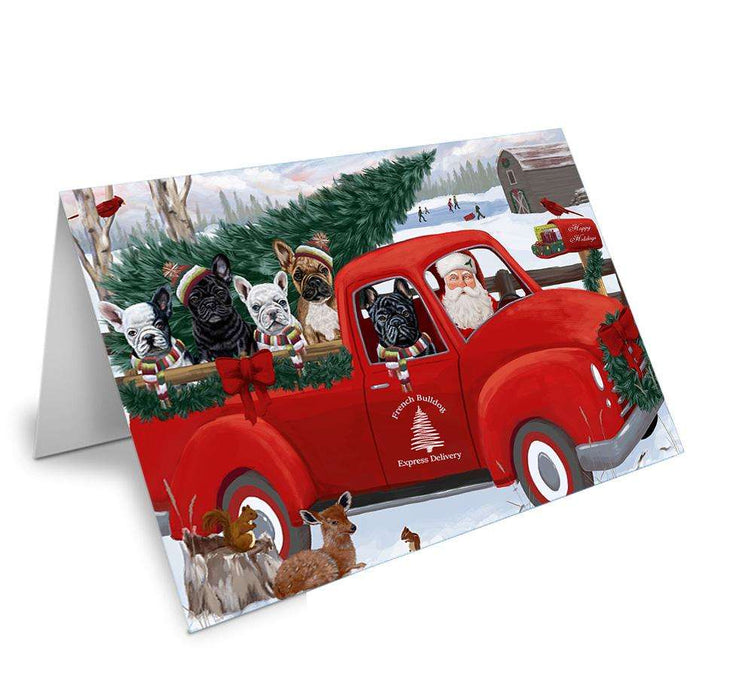 Christmas Santa Express Delivery French Bulldogs Family Handmade Artwork Assorted Pets Greeting Cards and Note Cards with Envelopes for All Occasions and Holiday Seasons GCD68936