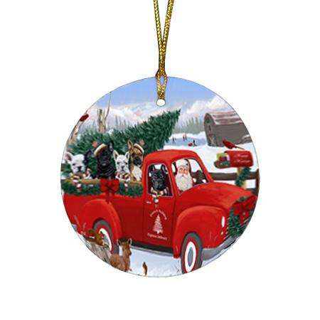 Christmas Santa Express Delivery French Bulldogs Family Round Flat Christmas Ornament RFPOR55154