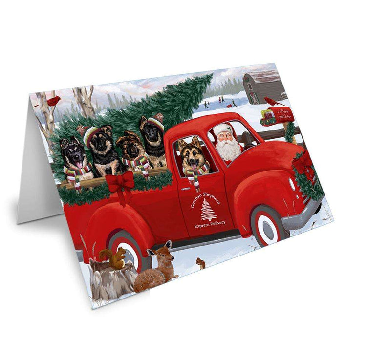 Christmas Santa Express Delivery German Shepherds Dog Family Handmade Artwork Assorted Pets Greeting Cards and Note Cards with Envelopes for All Occasions and Holiday Seasons GCD68939