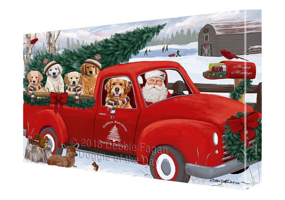 Christmas Santa Express Delivery Golden Retrievers Dog Family Canvas Print Wall Art Décor CVS113210