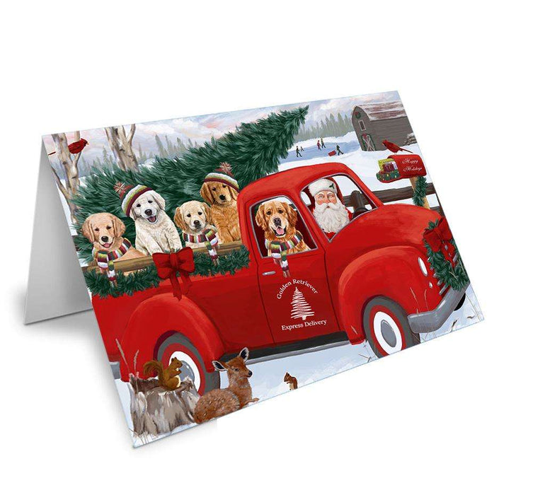 Christmas Santa Express Delivery Golden Retrievers Dog Family Handmade Artwork Assorted Pets Greeting Cards and Note Cards with Envelopes for All Occasions and Holiday Seasons GCD68942