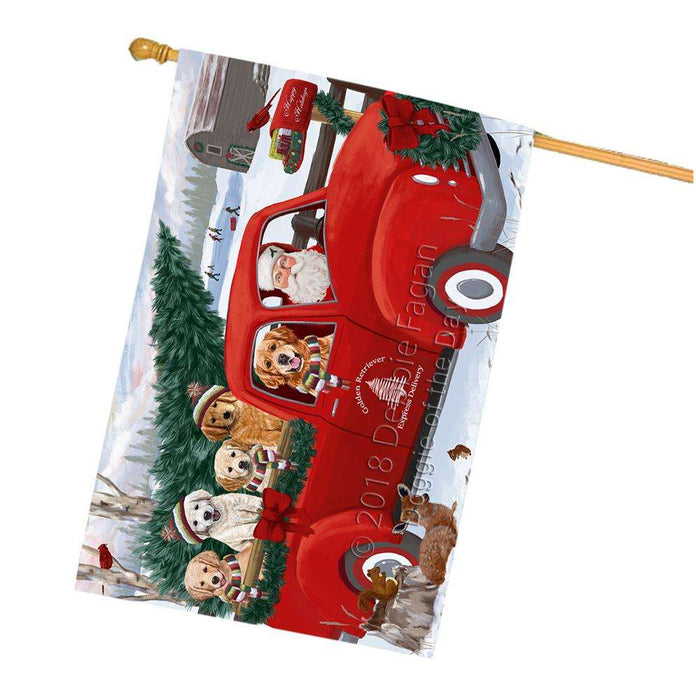 Christmas Santa Express Delivery Golden Retrievers Dog Family House Flag FLG55238