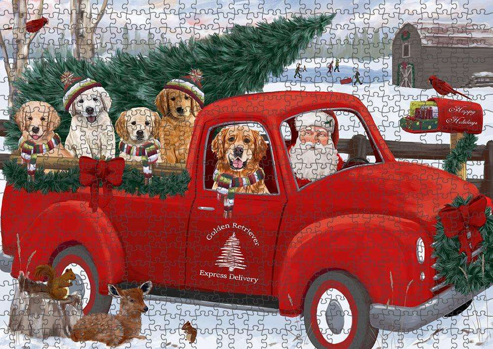 Christmas Santa Express Delivery Golden Retrievers Dog Family Puzzle with Photo Tin PUZL87316
