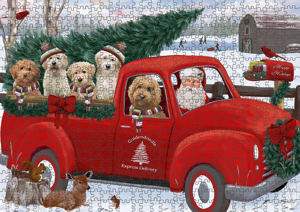 Christmas Santa Express Delivery Goldendoodles Dog Family Puzzle with Photo Tin PUZL87320