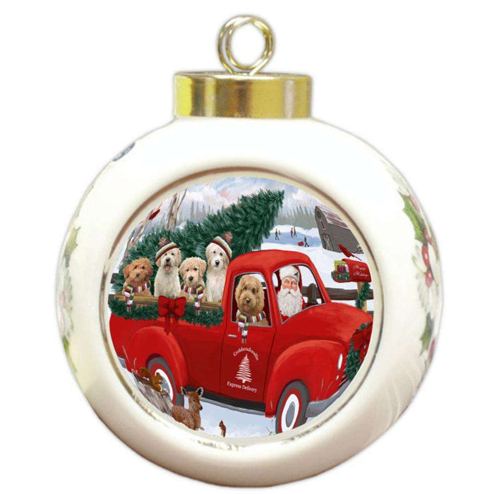 Christmas Santa Express Delivery Goldendoodles Dog Family Round Ball Christmas Ornament RBPOR55166
