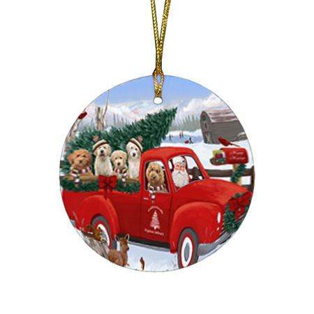 Christmas Santa Express Delivery Goldendoodles Dog Family Round Flat Christmas Ornament RFPOR55157