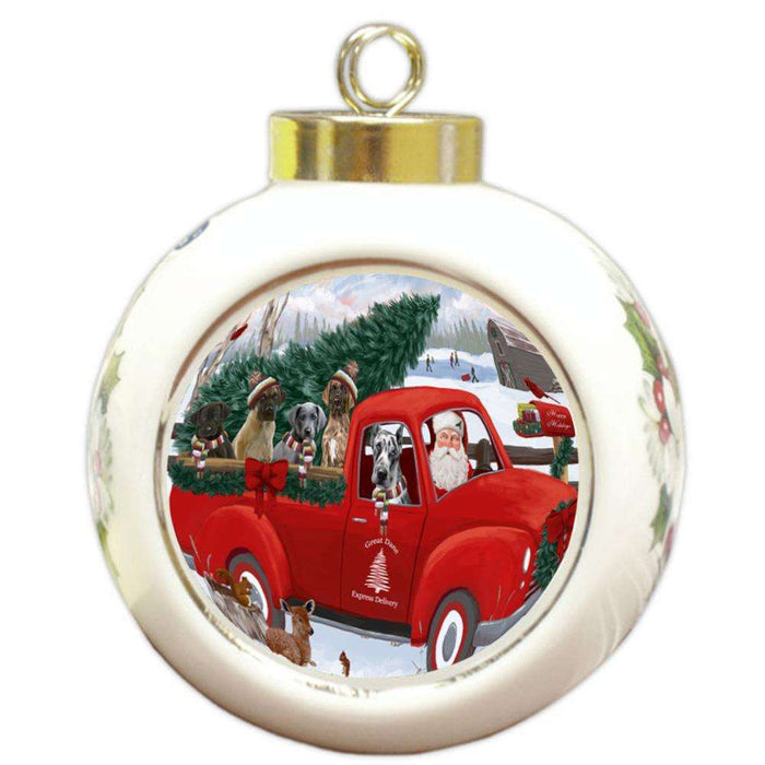 Christmas Santa Express Delivery Great Danes Dog Family Round Ball Christmas Ornament RBPOR55167