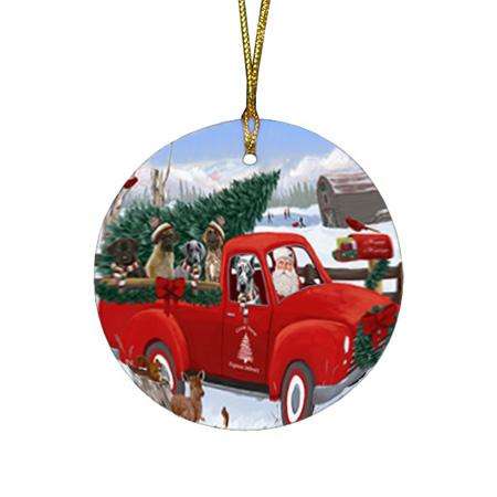 Christmas Santa Express Delivery Great Danes Dog Family Round Flat Christmas Ornament RFPOR55158