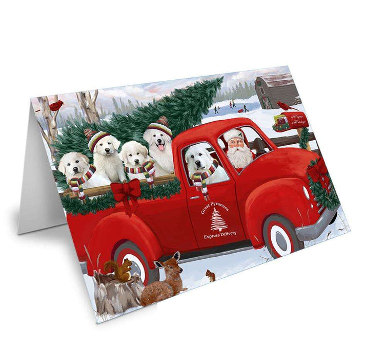 Christmas Santa Express Delivery Great Pyrenees Dog Family Handmade Artwork Assorted Pets Greeting Cards and Note Cards with Envelopes for All Occasions and Holiday Seasons GCD68951