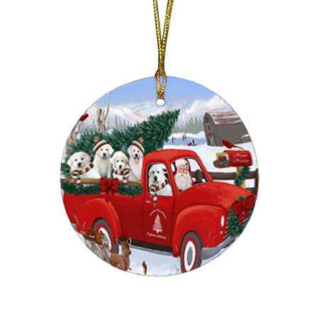 Christmas Santa Express Delivery Great Pyrenees Dog Family Round Flat Christmas Ornament RFPOR55159