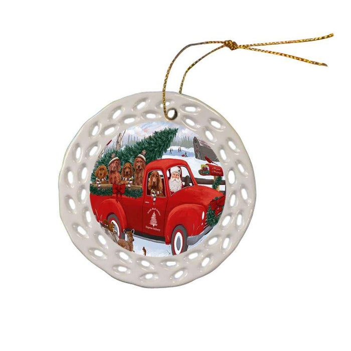 Christmas Santa Express Delivery Irish Red Setters Dog Family Ceramic Doily Ornament DPOR55171