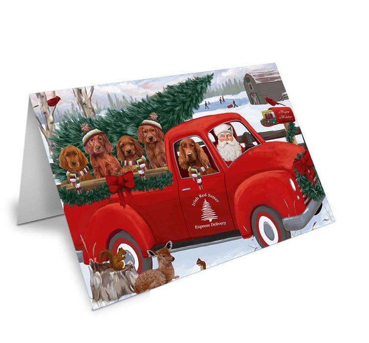 Christmas Santa Express Delivery Irish Red Setters Dog Family Handmade Artwork Assorted Pets Greeting Cards and Note Cards with Envelopes for All Occasions and Holiday Seasons GCD68960