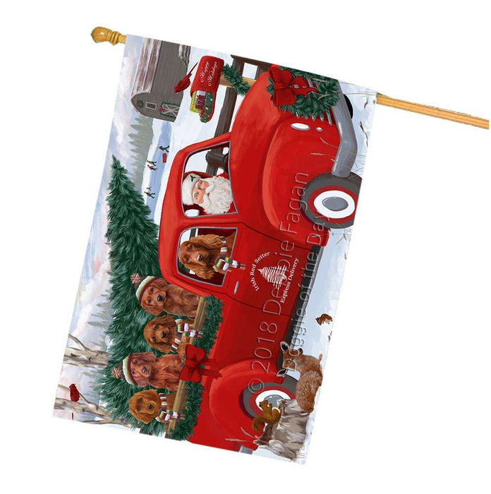 Christmas Santa Express Delivery Irish Red Setters Dog Family House Flag FLG55244