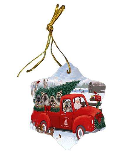 Christmas Santa Express Delivery Keeshonds Dog Family Star Porcelain Ornament SPOR55164