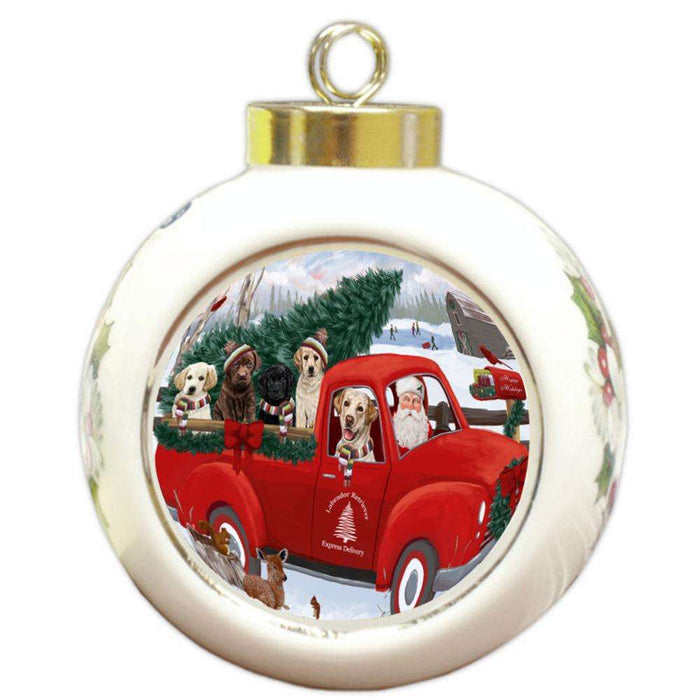 Christmas Santa Express Delivery Labrador Retrievers Dog Family Round Ball Christmas Ornament RBPOR55174