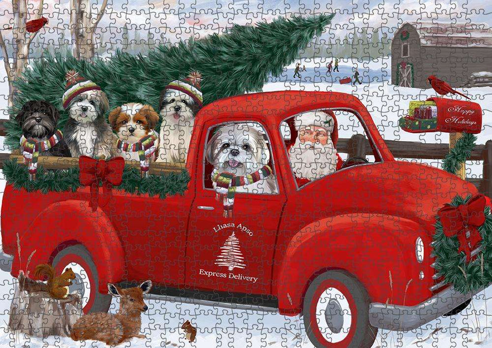 Christmas Santa Express Delivery Lhasa Apsos Dog Family Puzzle with Photo Tin PUZL87356