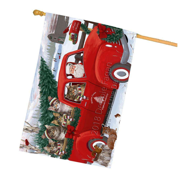 Christmas Santa Express Delivery Maine Coon Cats Family House Flag FLG55249