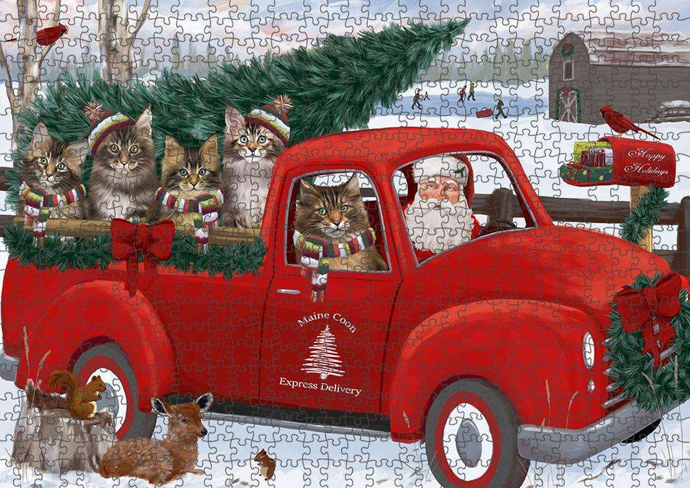 Christmas Santa Express Delivery Maine Coon Cats Family Puzzle with Photo Tin PUZL87360