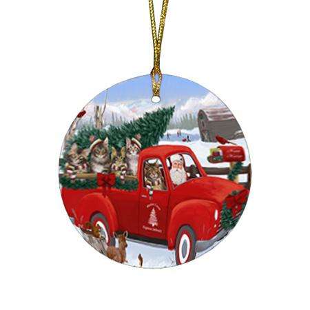 Christmas Santa Express Delivery Maine Coon Cats Family Round Flat Christmas Ornament RFPOR55167