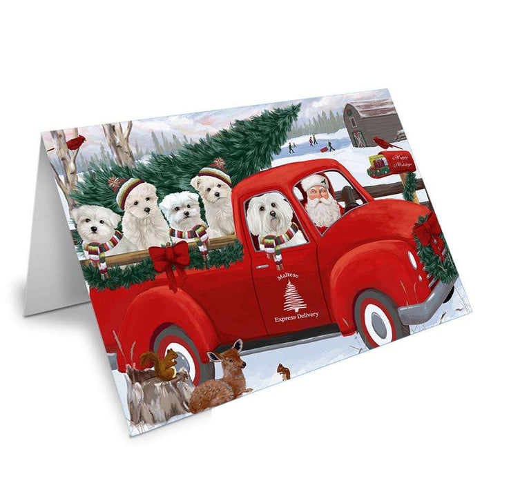 Christmas Santa Express Delivery Malteses Dog Family Handmade Artwork Assorted Pets Greeting Cards and Note Cards with Envelopes for All Occasions and Holiday Seasons GCD68978