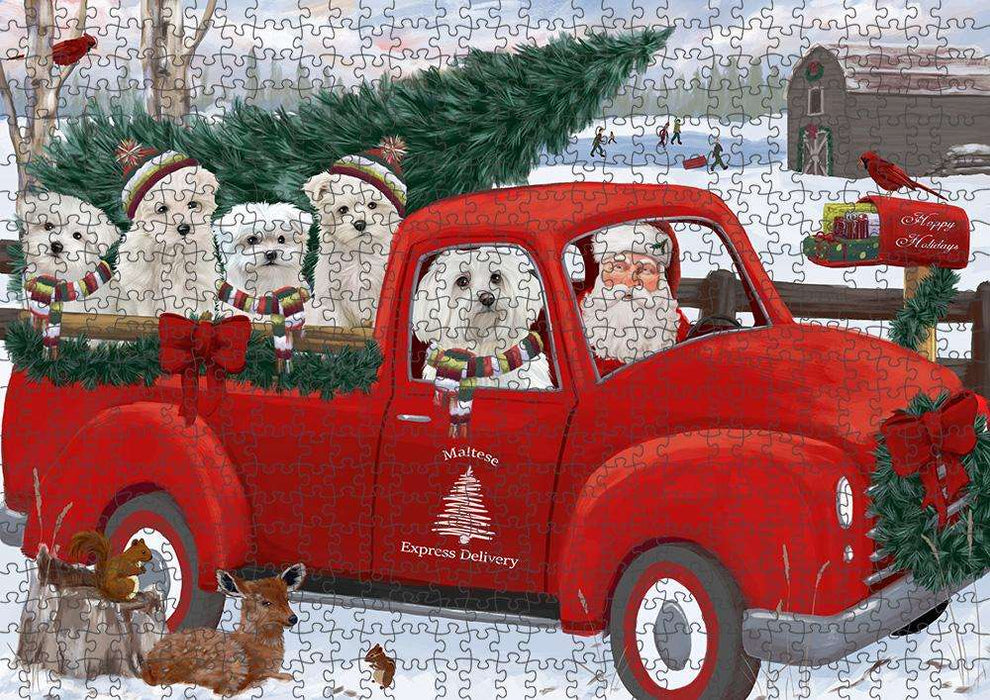Christmas Santa Express Delivery Malteses Dog Family Puzzle with Photo Tin PUZL87364