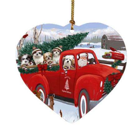 Christmas Santa Express Delivery Malti Tzus Dog Family Heart Christmas Ornament HPOR55178