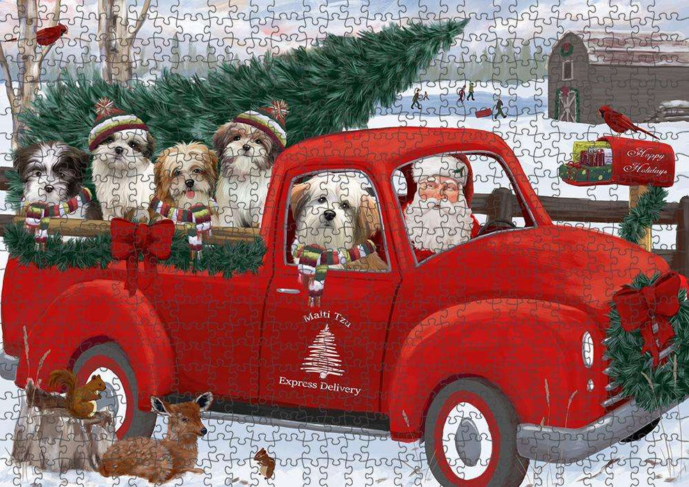 Christmas Santa Express Delivery Malti Tzus Dog Family Puzzle with Photo Tin PUZL87368