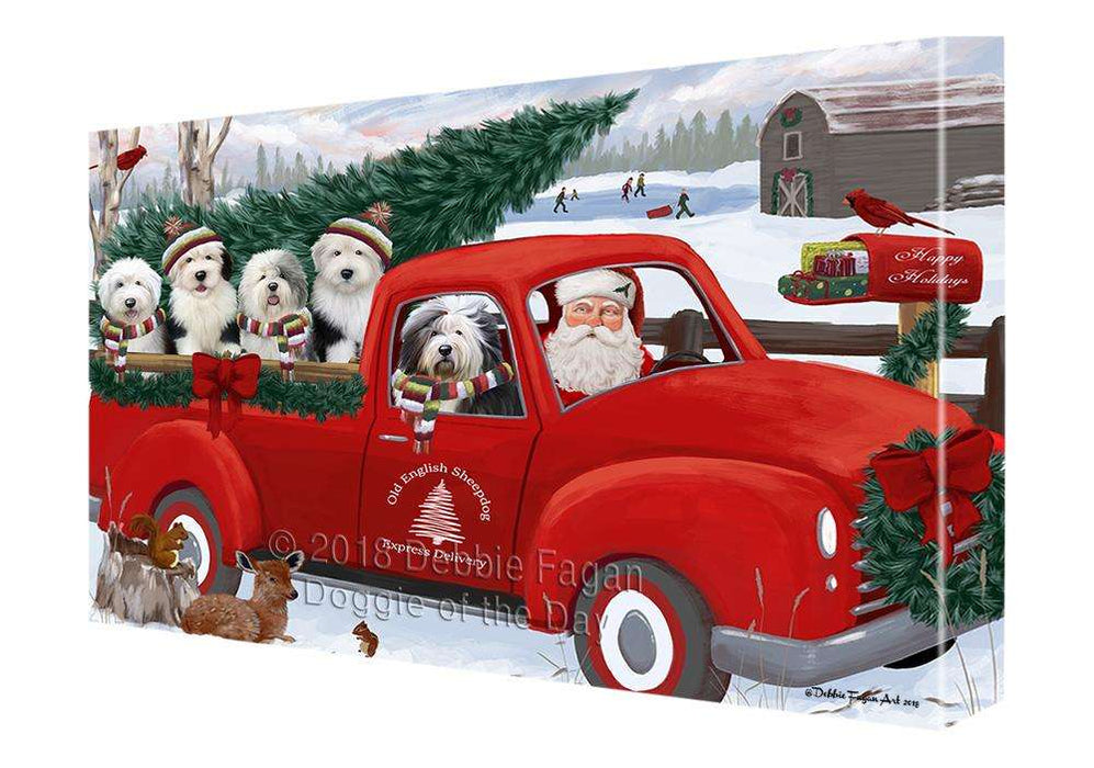 Christmas Santa Express Delivery Old English Sheepdogs Family Canvas Print Wall Art Décor CVS113336