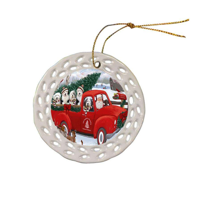 Christmas Santa Express Delivery Old English Sheepdogs Family Ceramic Doily Ornament DPOR55179