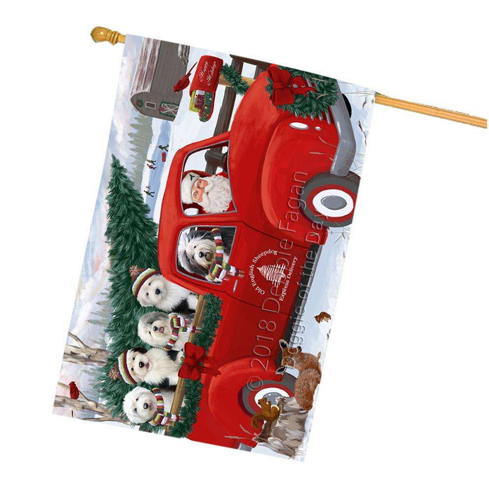 Christmas Santa Express Delivery Old English Sheepdogs Family House Flag FLG55252