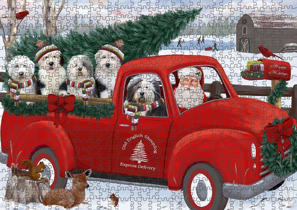 Christmas Santa Express Delivery Old English Sheepdogs Family Puzzle with Photo Tin PUZL87372
