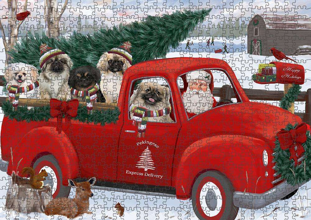 Christmas Santa Express Delivery Pekingeses Dog Family Puzzle with Photo Tin PUZL87376