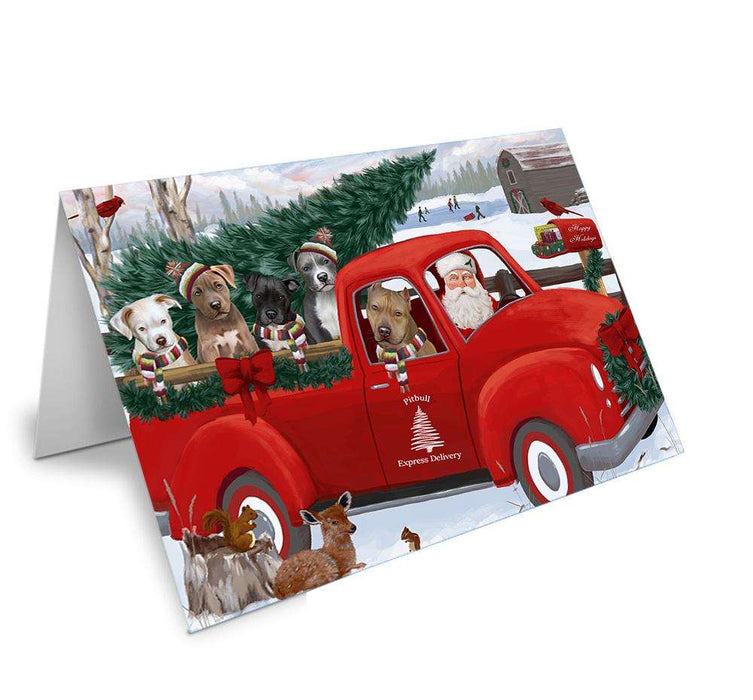 Christmas Santa Express Delivery Pit Bulls Dog Family Handmade Artwork Assorted Pets Greeting Cards and Note Cards with Envelopes for All Occasions and Holiday Seasons GCD68993
