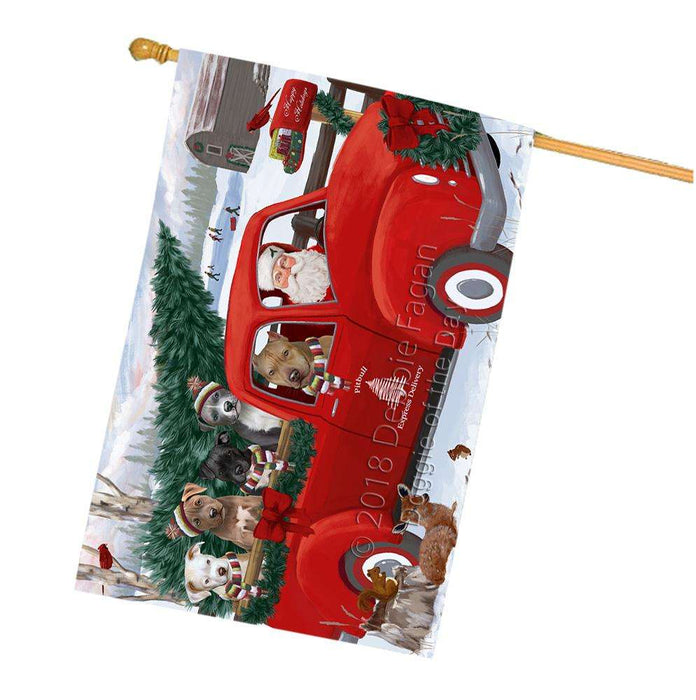 Christmas Santa Express Delivery Pit Bulls Dog Family House Flag FLG55255