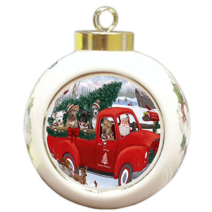 Christmas Santa Express Delivery Pit Bulls Dog Family Round Ball Christmas Ornament RBPOR55182