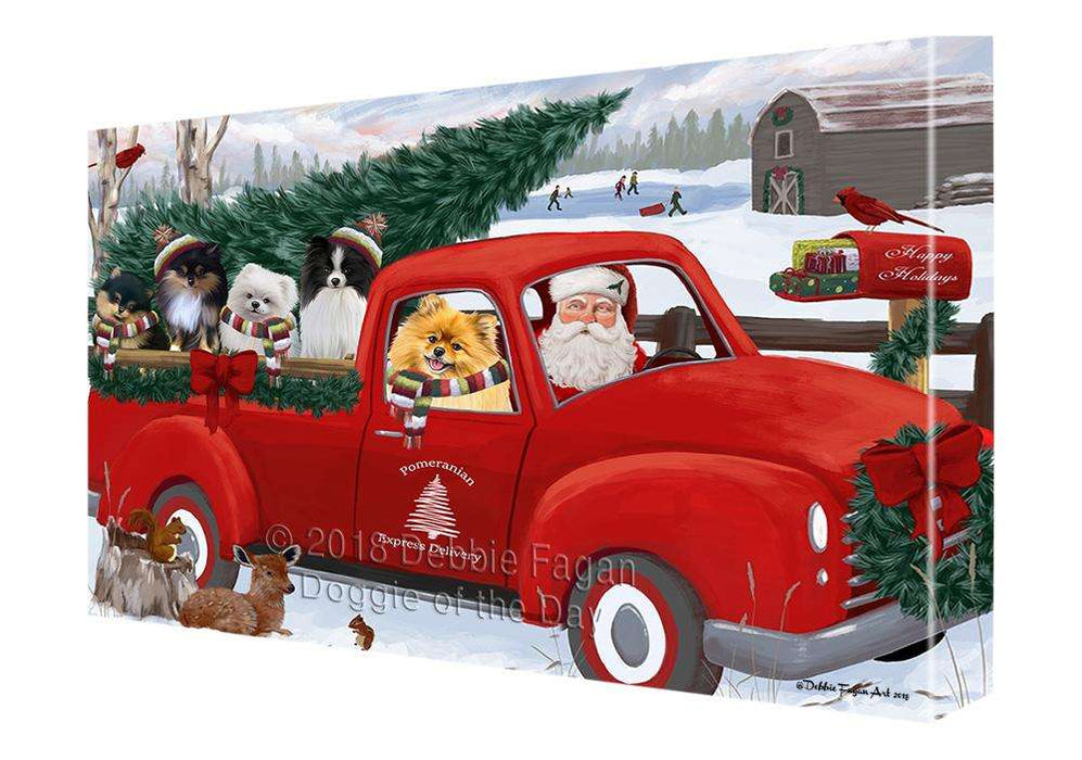 Christmas Santa Express Delivery Pomeranians Dog Family Canvas Print Wall Art Décor CVS113372