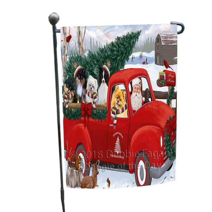 Christmas Santa Express Delivery Pomeranians Dog Family Garden Flag GFLG55120