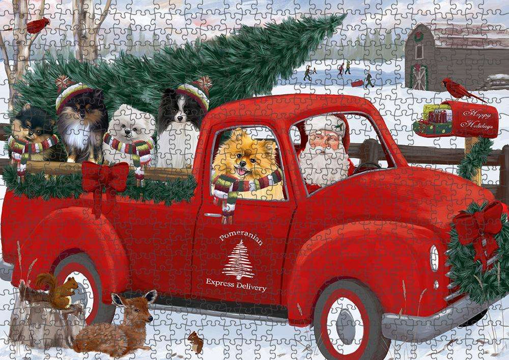 Christmas Santa Express Delivery Pomeranians Dog Family Puzzle with Photo Tin PUZL87388