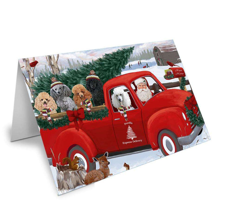 Christmas Santa Express Delivery Poodles Dog Family Handmade Artwork Assorted Pets Greeting Cards and Note Cards with Envelopes for All Occasions and Holiday Seasons GCD68999