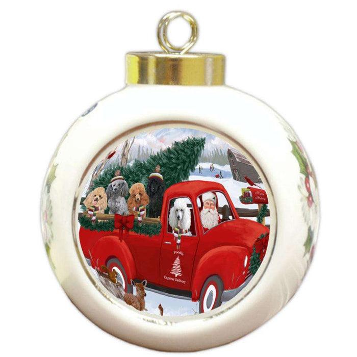 Christmas Santa Express Delivery Poodles Dog Family Round Ball Christmas Ornament RBPOR55184