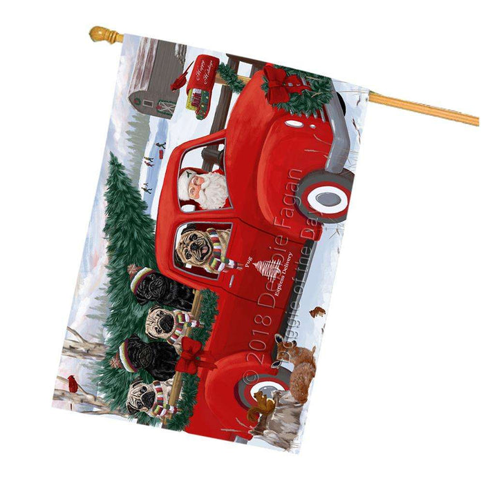 Christmas Santa Express Delivery Pugs Dog Family House Flag FLG55258