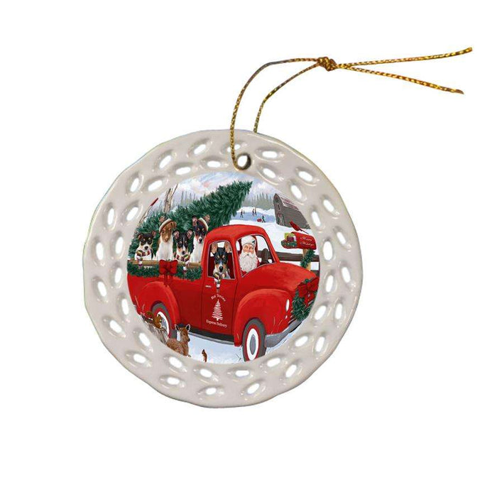 Christmas Santa Express Delivery Rat Terriers Dog Family Ceramic Doily Ornament DPOR55186