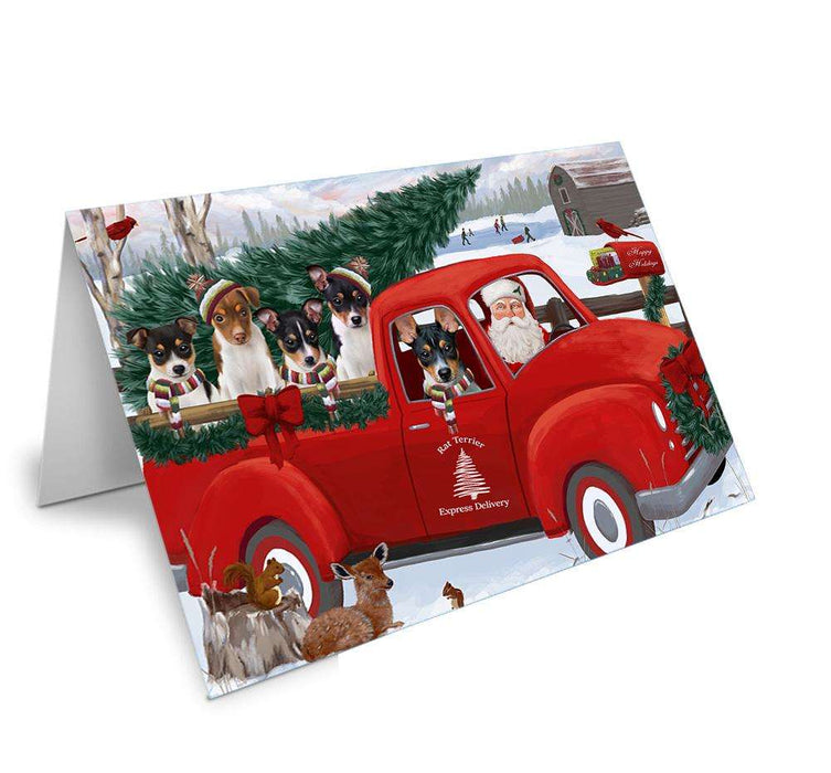 Christmas Santa Express Delivery Rat Terriers Dog Family Handmade Artwork Assorted Pets Greeting Cards and Note Cards with Envelopes for All Occasions and Holiday Seasons GCD69005