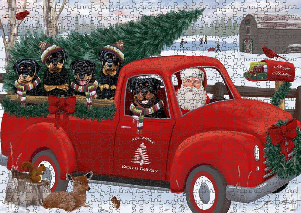 Christmas Santa Express Delivery Rottweilers Dog Family Puzzle with Photo Tin PUZL87408