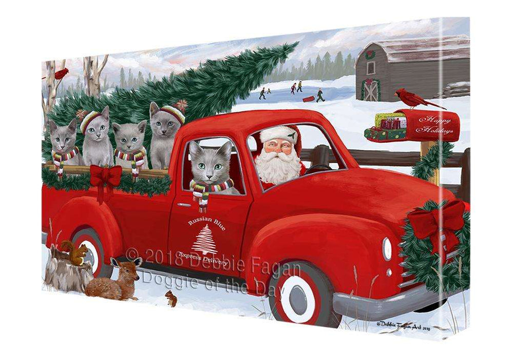 Christmas Santa Express Delivery Russian Blue Cats Family Canvas Print Wall Art Décor CVS113426