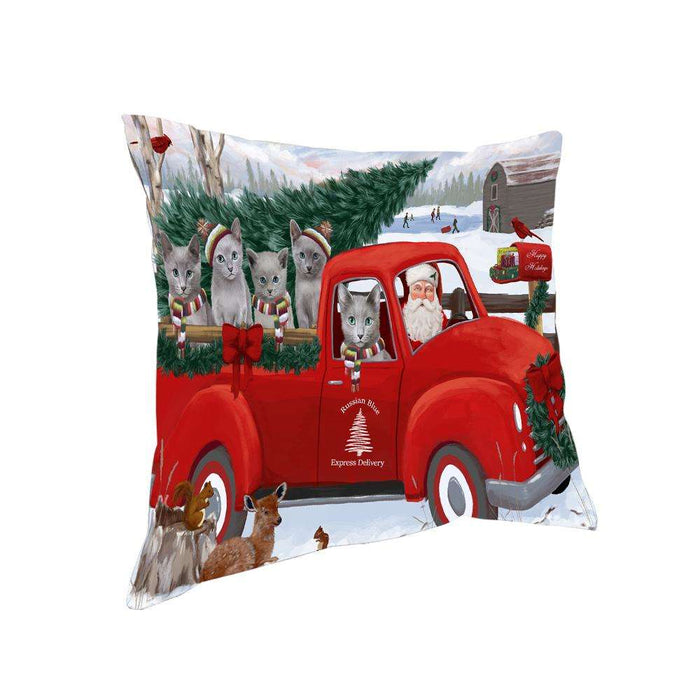 Christmas Santa Express Delivery Russian Blue Cats Family Pillow PIL76604